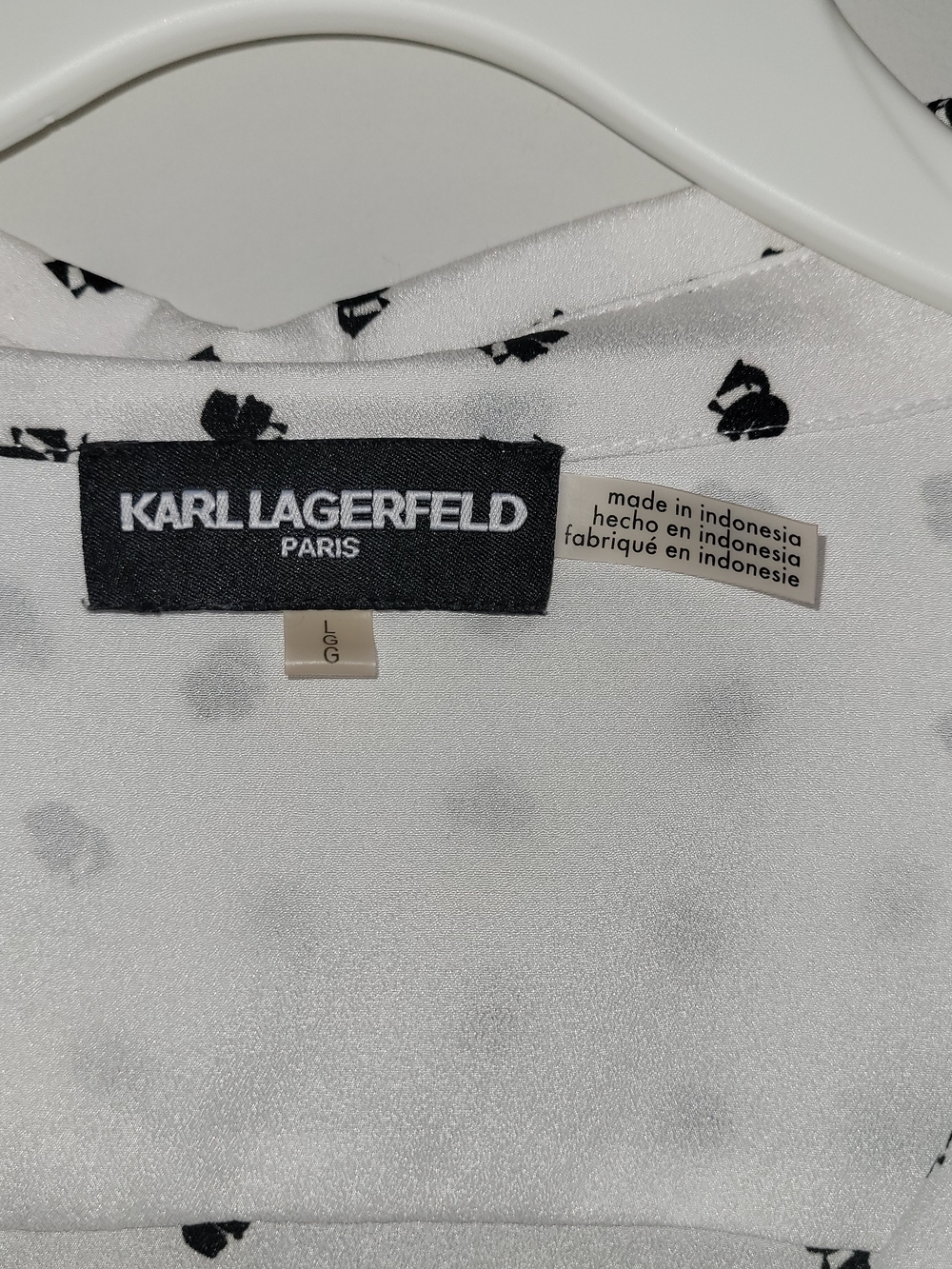 Karl Lagerfeld Paris Printed Blouse White Black Size Large Chic Top - Picture 5 of 7